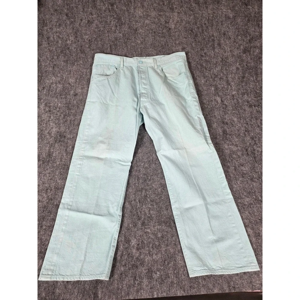 Levis 501 Original Fit Jeans 40x30 Light Mint Ice Blue Pastel Button Fly